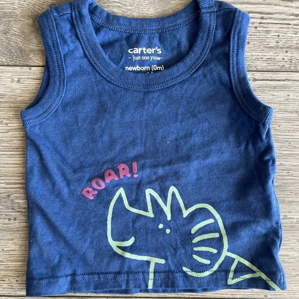 Carter’s Just One You Newborn Baby Boy Dinosaur Tank Top Shorts Outfit Blue - Picture 3 of 6